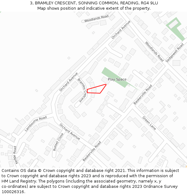 3, BRAMLEY CRESCENT, SONNING COMMON, READING, RG4 9LU: Location map and indicative extent of plot