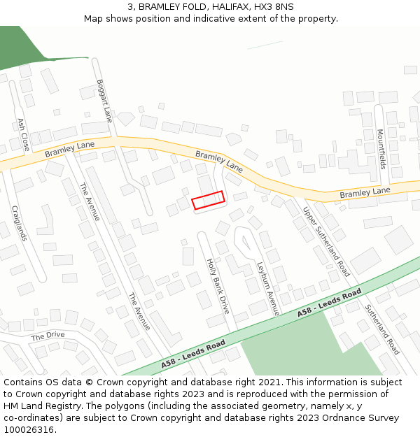 3, BRAMLEY FOLD, HALIFAX, HX3 8NS: Location map and indicative extent of plot