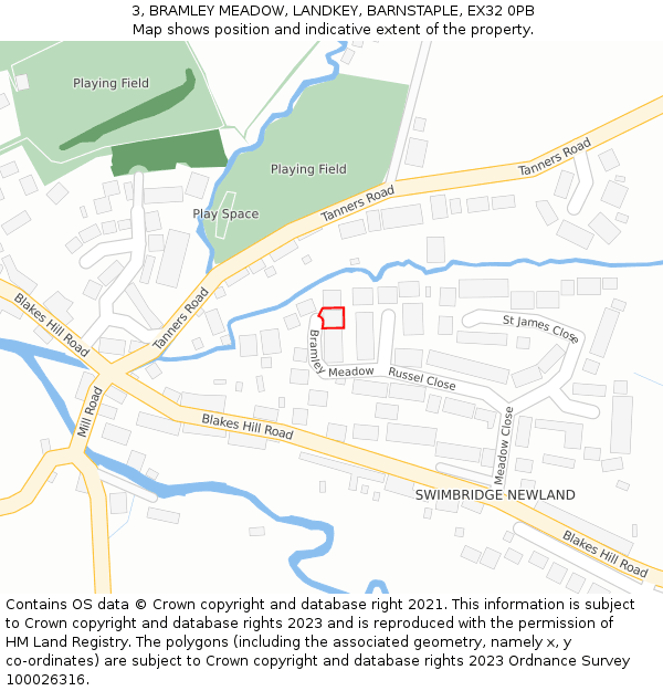 3, BRAMLEY MEADOW, LANDKEY, BARNSTAPLE, EX32 0PB: Location map and indicative extent of plot