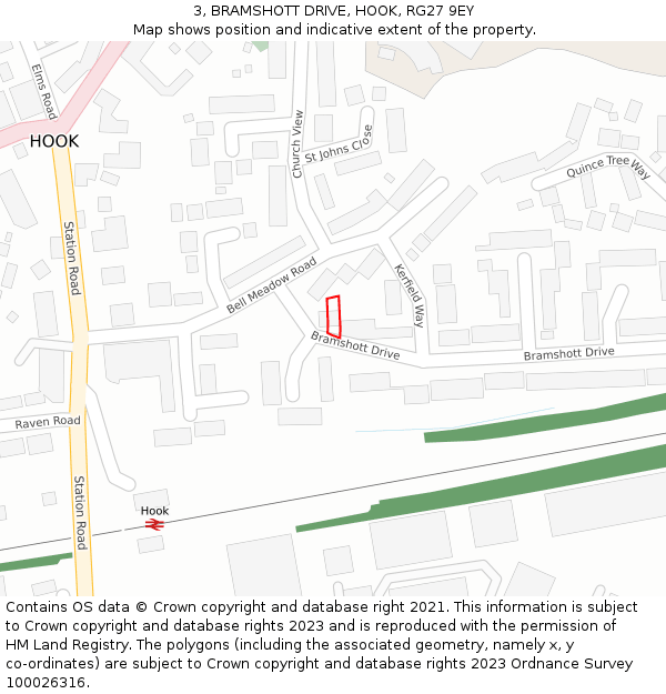 3, BRAMSHOTT DRIVE, HOOK, RG27 9EY: Location map and indicative extent of plot