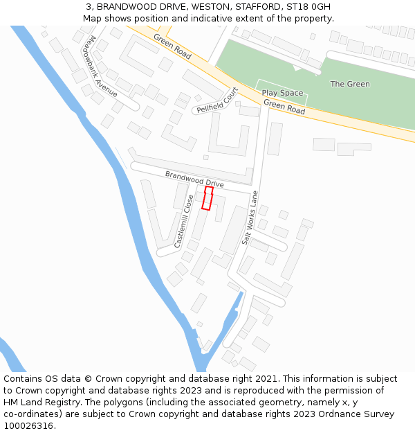 3, BRANDWOOD DRIVE, WESTON, STAFFORD, ST18 0GH: Location map and indicative extent of plot