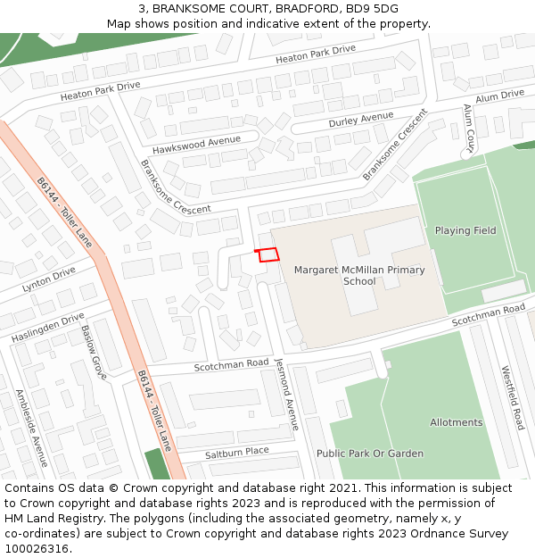 3, BRANKSOME COURT, BRADFORD, BD9 5DG: Location map and indicative extent of plot