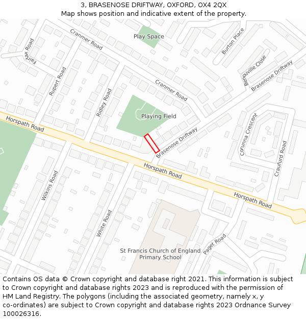 3, BRASENOSE DRIFTWAY, OXFORD, OX4 2QX: Location map and indicative extent of plot