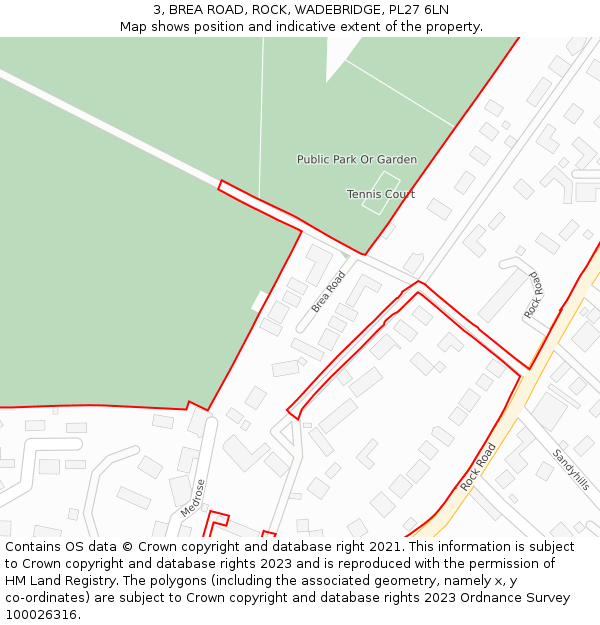 3, BREA ROAD, ROCK, WADEBRIDGE, PL27 6LN: Location map and indicative extent of plot