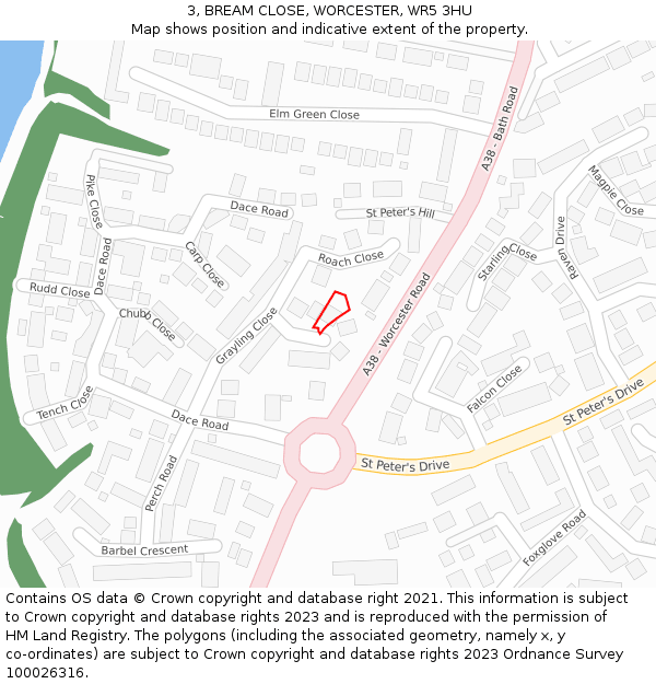 3, BREAM CLOSE, WORCESTER, WR5 3HU: Location map and indicative extent of plot
