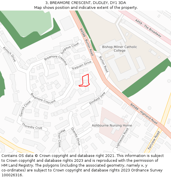 3, BREAMORE CRESCENT, DUDLEY, DY1 3DA: Location map and indicative extent of plot