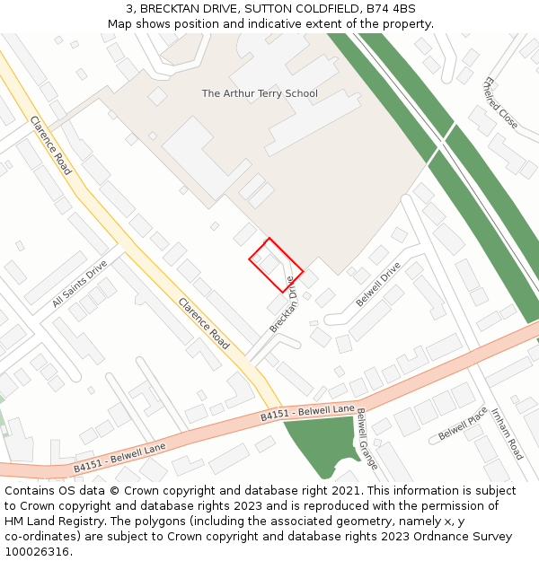 3, BRECKTAN DRIVE, SUTTON COLDFIELD, B74 4BS: Location map and indicative extent of plot