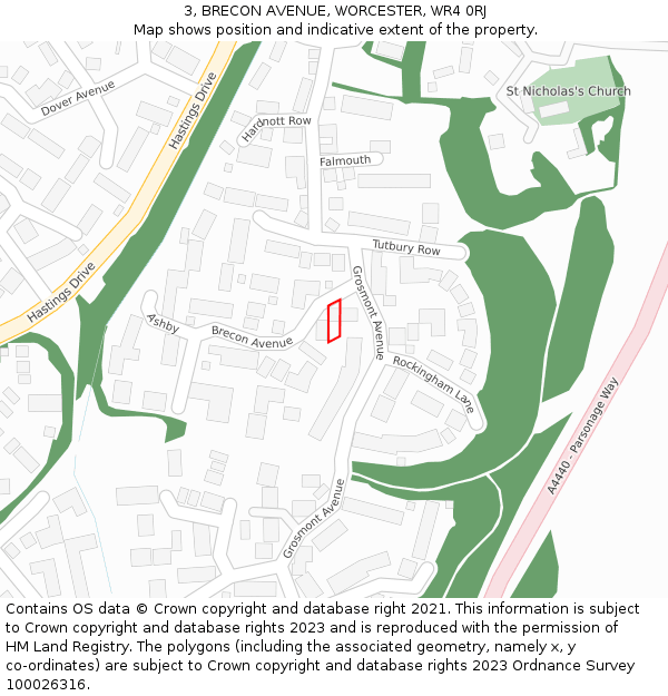 3, BRECON AVENUE, WORCESTER, WR4 0RJ: Location map and indicative extent of plot