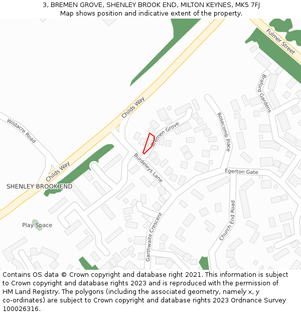 3, BREMEN GROVE, SHENLEY BROOK END, MILTON KEYNES, MK5 7FJ: Location map and indicative extent of plot