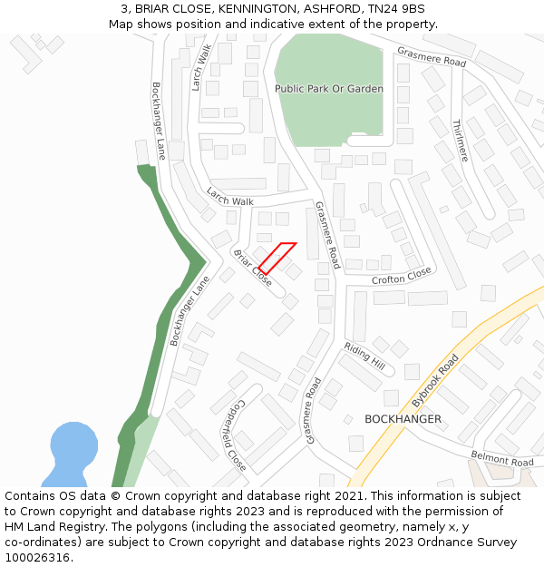 3, BRIAR CLOSE, KENNINGTON, ASHFORD, TN24 9BS: Location map and indicative extent of plot