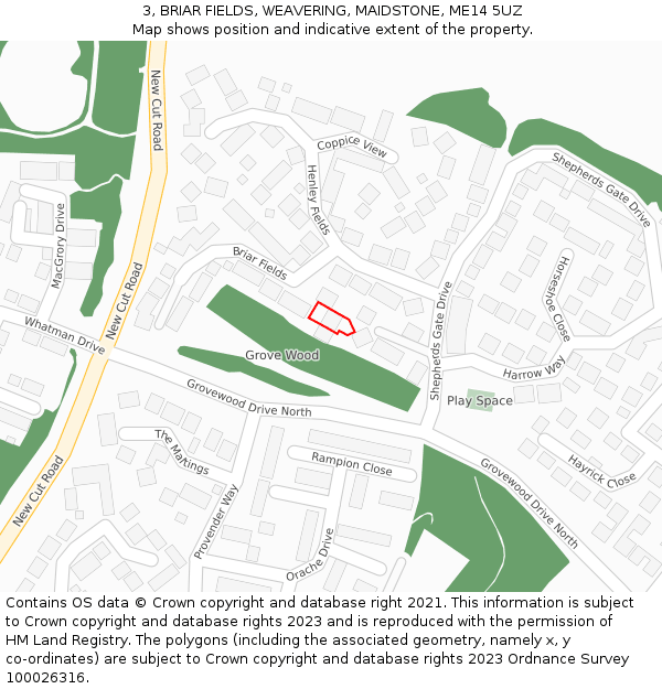 3, BRIAR FIELDS, WEAVERING, MAIDSTONE, ME14 5UZ: Location map and indicative extent of plot