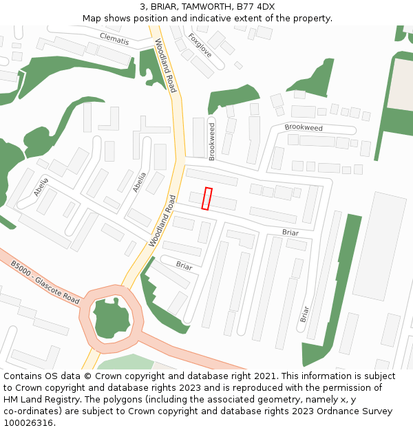 3, BRIAR, TAMWORTH, B77 4DX: Location map and indicative extent of plot