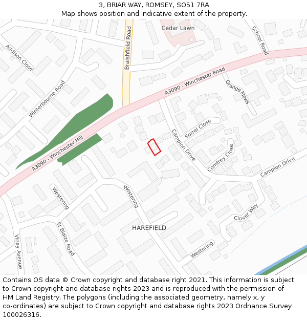 3, BRIAR WAY, ROMSEY, SO51 7RA: Location map and indicative extent of plot