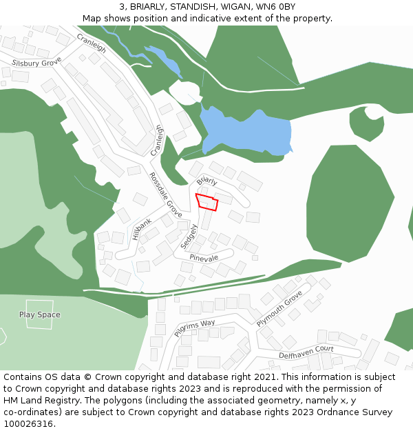 3, BRIARLY, STANDISH, WIGAN, WN6 0BY: Location map and indicative extent of plot