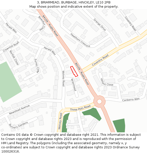 3, BRIARMEAD, BURBAGE, HINCKLEY, LE10 2PB: Location map and indicative extent of plot