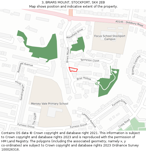 3, BRIARS MOUNT, STOCKPORT, SK4 2EB: Location map and indicative extent of plot