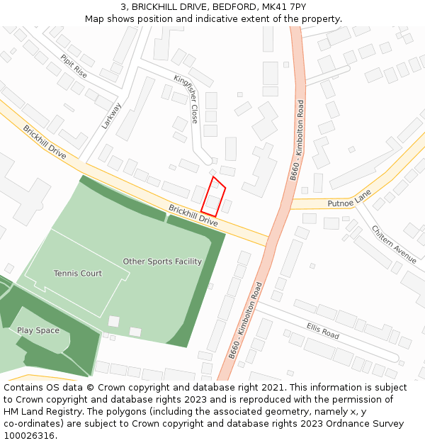 3, BRICKHILL DRIVE, BEDFORD, MK41 7PY: Location map and indicative extent of plot