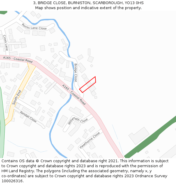 3, BRIDGE CLOSE, BURNISTON, SCARBOROUGH, YO13 0HS: Location map and indicative extent of plot
