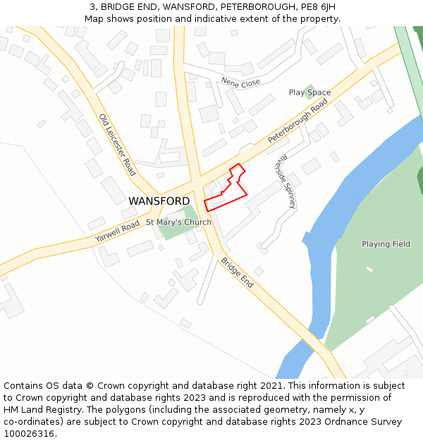 3, BRIDGE END, WANSFORD, PETERBOROUGH, PE8 6JH: Location map and indicative extent of plot