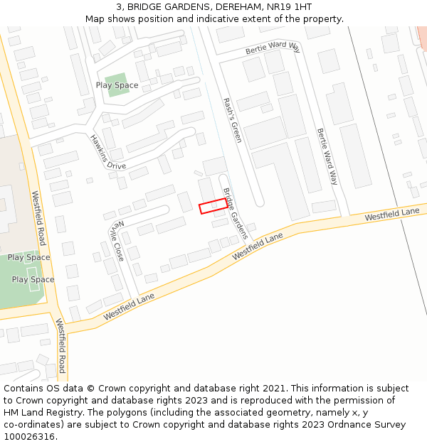 3, BRIDGE GARDENS, DEREHAM, NR19 1HT: Location map and indicative extent of plot