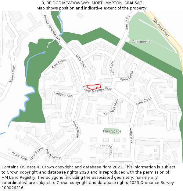 3, BRIDGE MEADOW WAY, NORTHAMPTON, NN4 5AB: Location map and indicative extent of plot