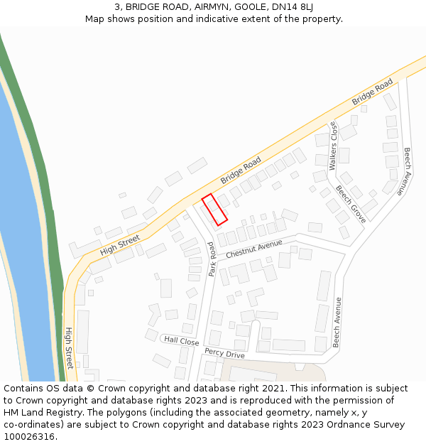 3, BRIDGE ROAD, AIRMYN, GOOLE, DN14 8LJ: Location map and indicative extent of plot