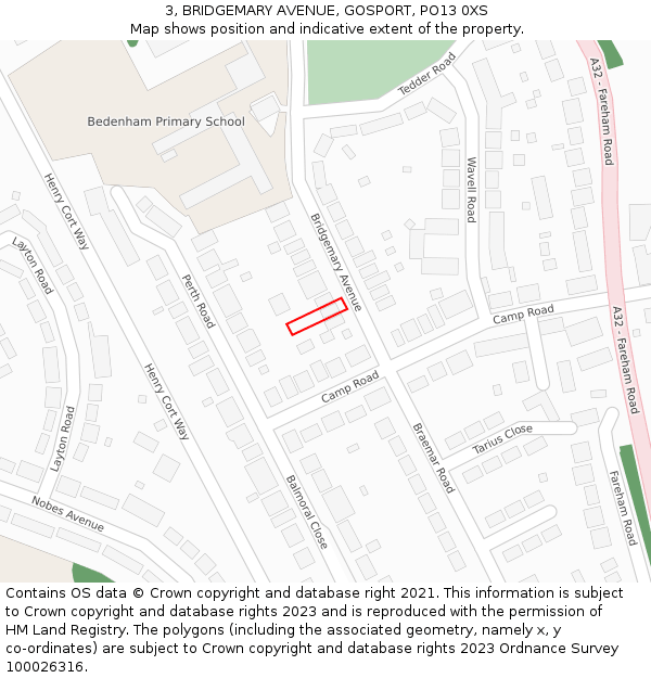 3, BRIDGEMARY AVENUE, GOSPORT, PO13 0XS: Location map and indicative extent of plot