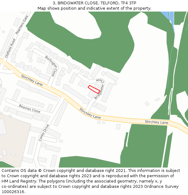 3, BRIDGWATER CLOSE, TELFORD, TF4 3TP: Location map and indicative extent of plot