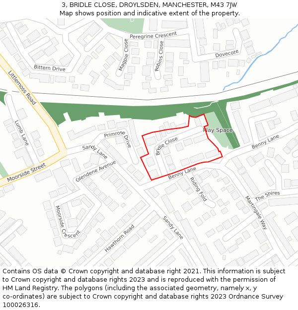 3, BRIDLE CLOSE, DROYLSDEN, MANCHESTER, M43 7JW: Location map and indicative extent of plot