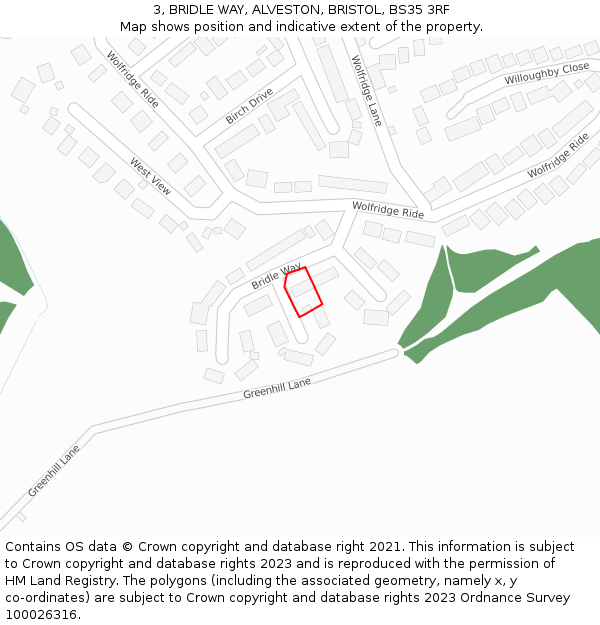 3, BRIDLE WAY, ALVESTON, BRISTOL, BS35 3RF: Location map and indicative extent of plot