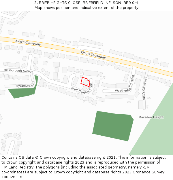3, BRIER HEIGHTS CLOSE, BRIERFIELD, NELSON, BB9 0HL: Location map and indicative extent of plot