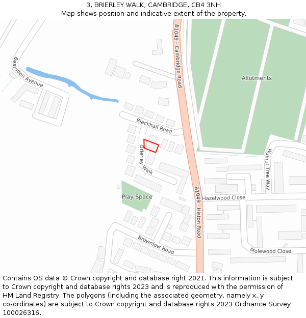 3, BRIERLEY WALK, CAMBRIDGE, CB4 3NH: Location map and indicative extent of plot