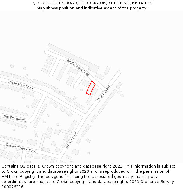 3, BRIGHT TREES ROAD, GEDDINGTON, KETTERING, NN14 1BS: Location map and indicative extent of plot