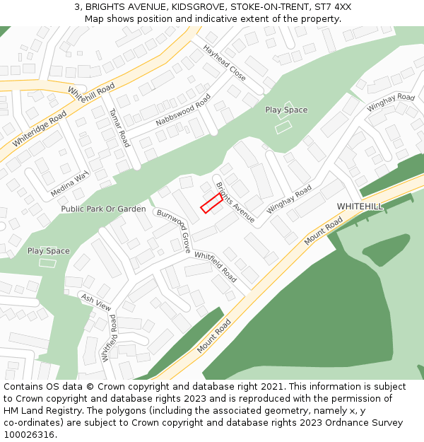 3, BRIGHTS AVENUE, KIDSGROVE, STOKE-ON-TRENT, ST7 4XX: Location map and indicative extent of plot