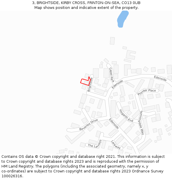 3, BRIGHTSIDE, KIRBY CROSS, FRINTON-ON-SEA, CO13 0UB: Location map and indicative extent of plot