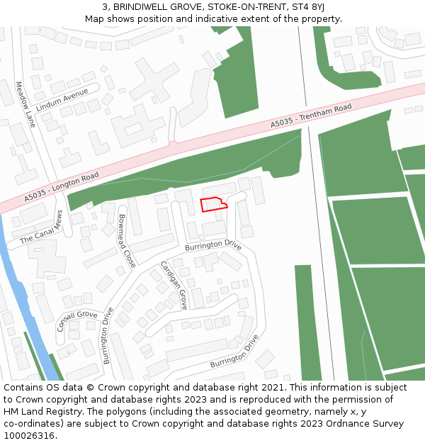 3, BRINDIWELL GROVE, STOKE-ON-TRENT, ST4 8YJ: Location map and indicative extent of plot