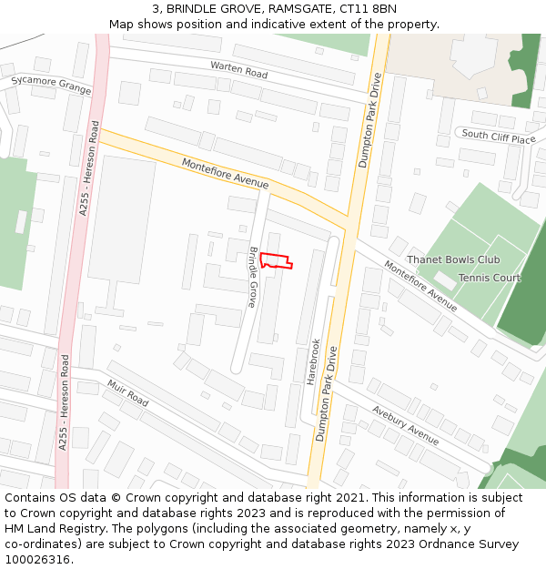 3, BRINDLE GROVE, RAMSGATE, CT11 8BN: Location map and indicative extent of plot
