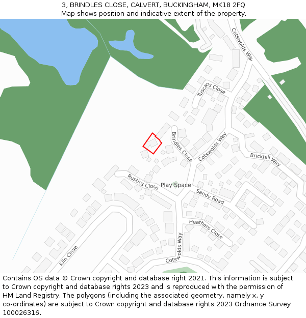 3, BRINDLES CLOSE, CALVERT, BUCKINGHAM, MK18 2FQ: Location map and indicative extent of plot