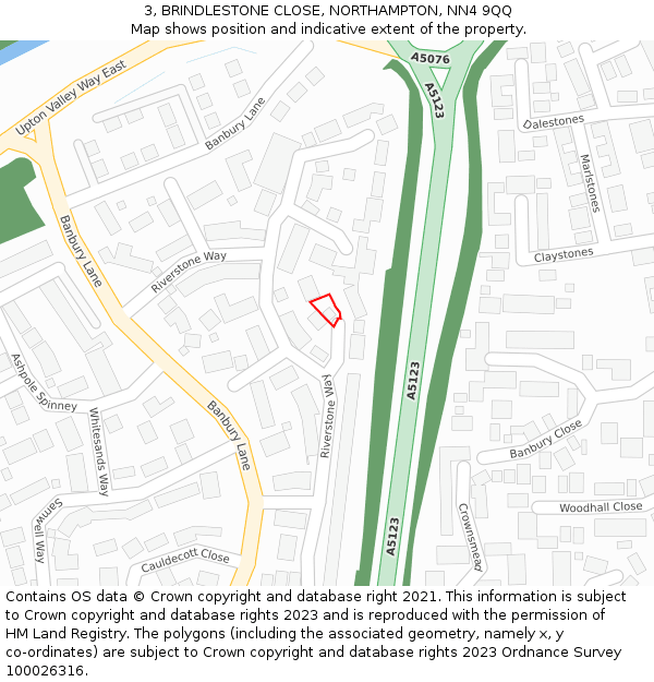 3, BRINDLESTONE CLOSE, NORTHAMPTON, NN4 9QQ: Location map and indicative extent of plot