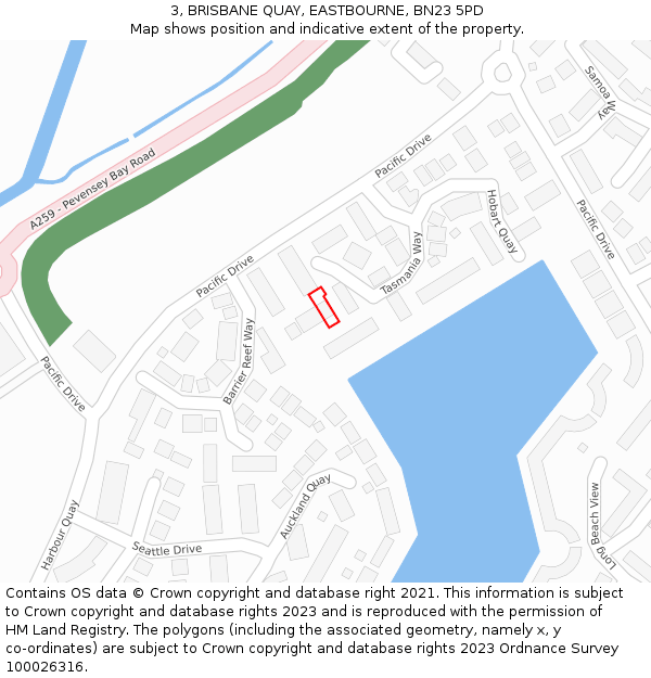 3, BRISBANE QUAY, EASTBOURNE, BN23 5PD: Location map and indicative extent of plot