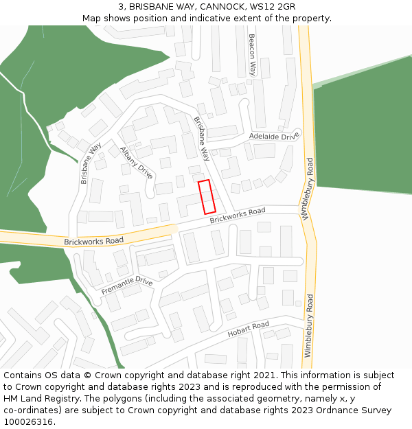 3, BRISBANE WAY, CANNOCK, WS12 2GR: Location map and indicative extent of plot