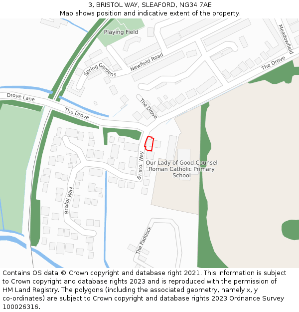 3, BRISTOL WAY, SLEAFORD, NG34 7AE: Location map and indicative extent of plot