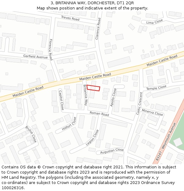 3, BRITANNIA WAY, DORCHESTER, DT1 2QR: Location map and indicative extent of plot