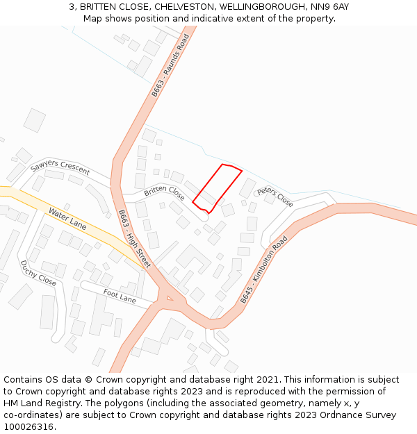 3, BRITTEN CLOSE, CHELVESTON, WELLINGBOROUGH, NN9 6AY: Location map and indicative extent of plot