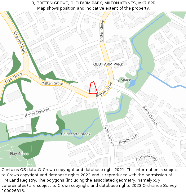 3, BRITTEN GROVE, OLD FARM PARK, MILTON KEYNES, MK7 8PP: Location map and indicative extent of plot