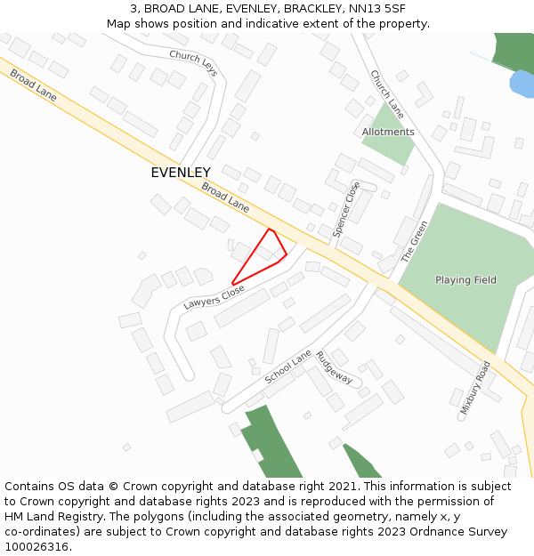 3, BROAD LANE, EVENLEY, BRACKLEY, NN13 5SF: Location map and indicative extent of plot