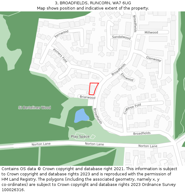 3, BROADFIELDS, RUNCORN, WA7 6UG: Location map and indicative extent of plot