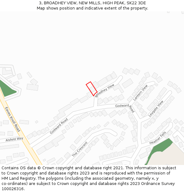 3, BROADHEY VIEW, NEW MILLS, HIGH PEAK, SK22 3DE: Location map and indicative extent of plot