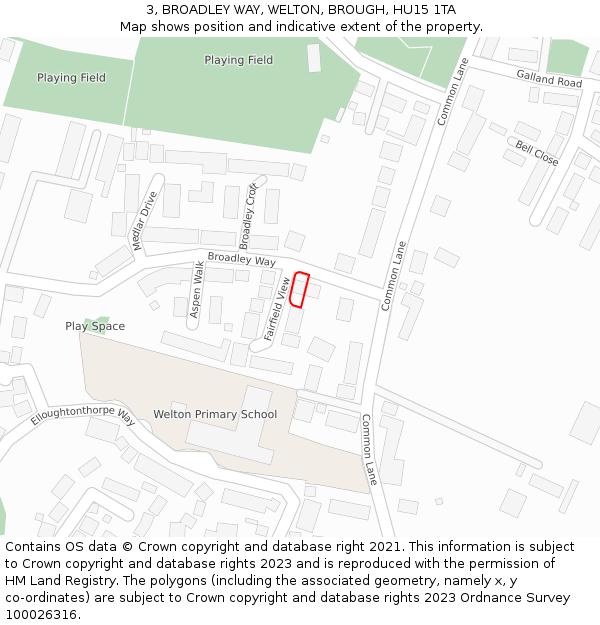3, BROADLEY WAY, WELTON, BROUGH, HU15 1TA: Location map and indicative extent of plot