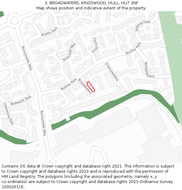 3, BROADWATERS, KINGSWOOD, HULL, HU7 3NF: Location map and indicative extent of plot
